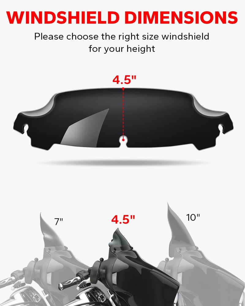 Amazicha Black 4.5" Wave Windshield Windscreen Compatible for Harley Davidson Touring Electra Glide Street Glide 2014 2015 2016 2017 2018 2019 2020 2021 2022 2023 - Image 4